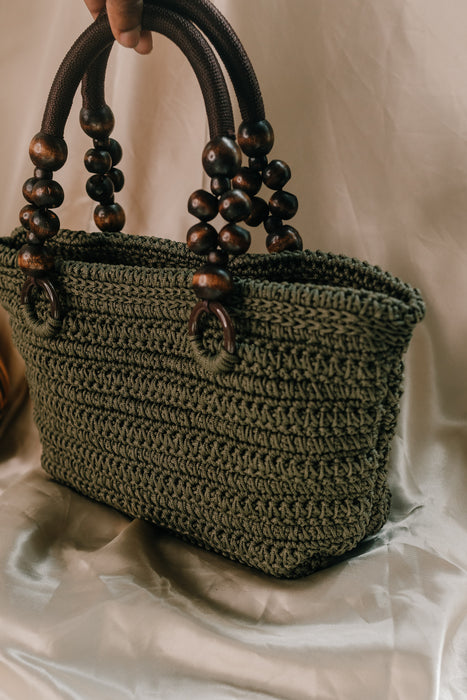 Magnolia Bag - Dark Green w/ Beaded Handle