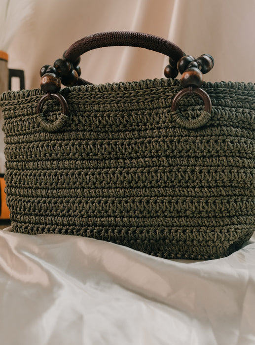 Magnolia Bag - Dark Green w/ Beaded Handle