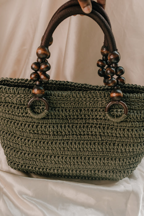Magnolia Bag - Dark Green w/ Beaded Handle